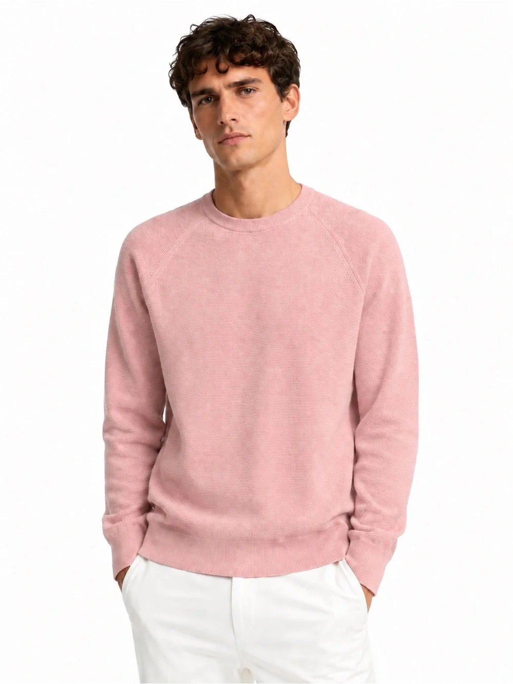 J.Crew Men’s Iced Quartz Pink Textured Knit Crewneck Sweater Light NWT Large